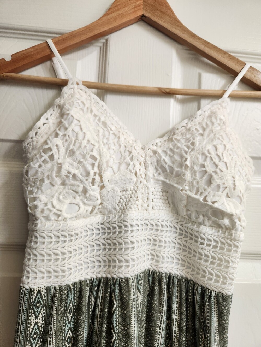 Derek Heart White Lace Bodice Olive Patterned Camisole